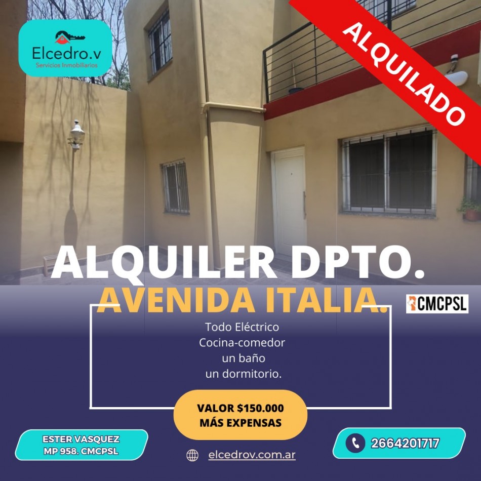 ALQUILER DPTO AVENIDA ITALIA AL 1700