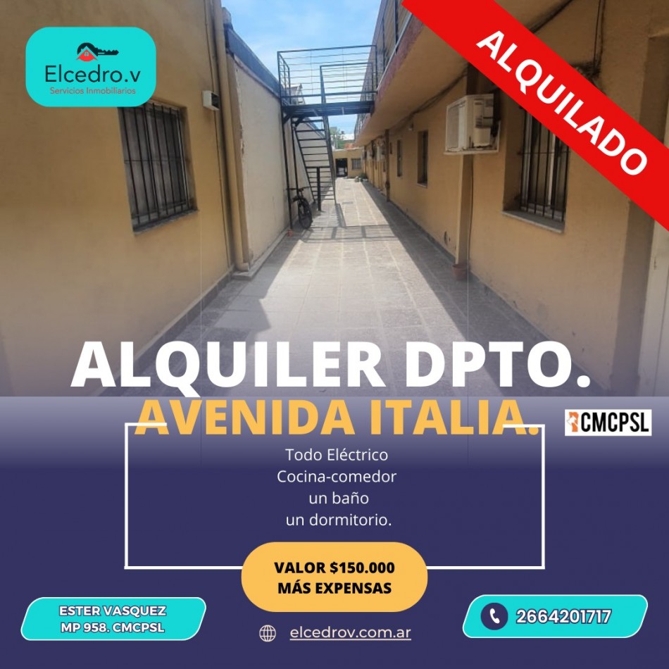 ALQUILER DPTO AVENIDA ITALIA AL 1700