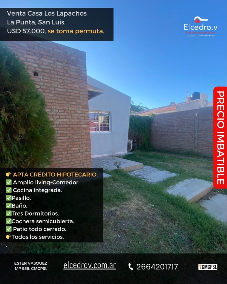 VENTA CASA BARRIO  LOS LAPACHOS , CIUDAD DE LA PUNTA SAN LUIS, ARGENTINA