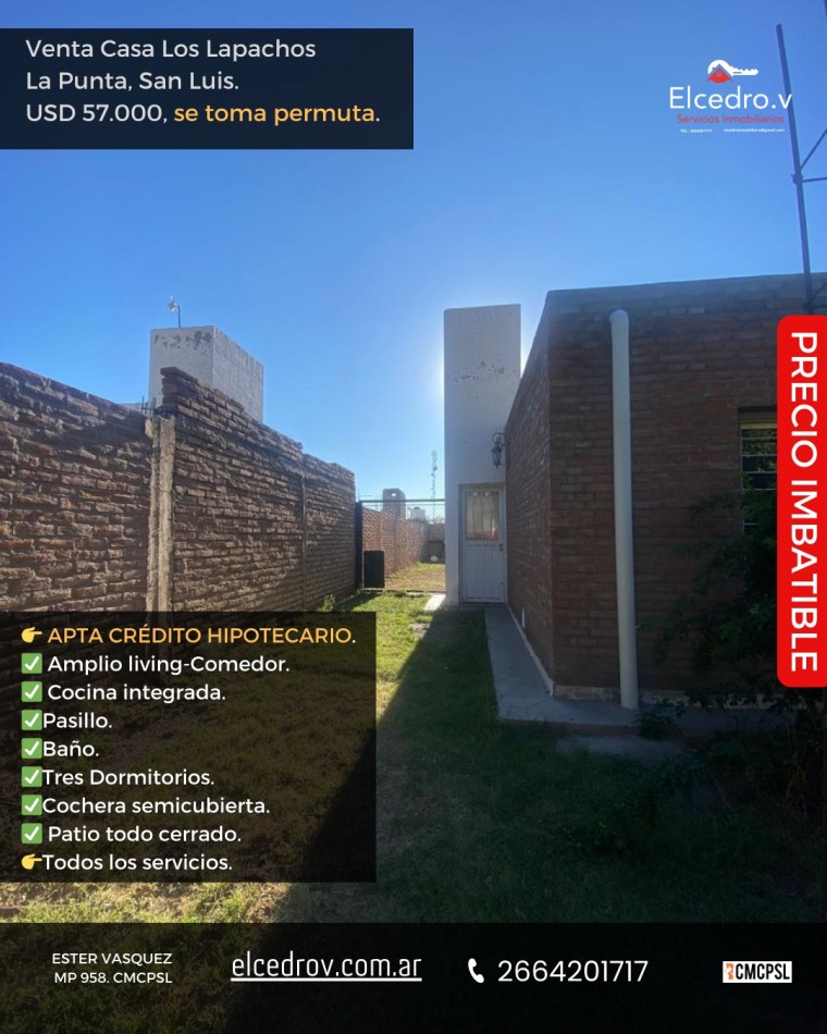 VENTA CASA BARRIO  LOS LAPACHOS , CIUDAD DE LA PUNTA SAN LUIS, ARGENTINA